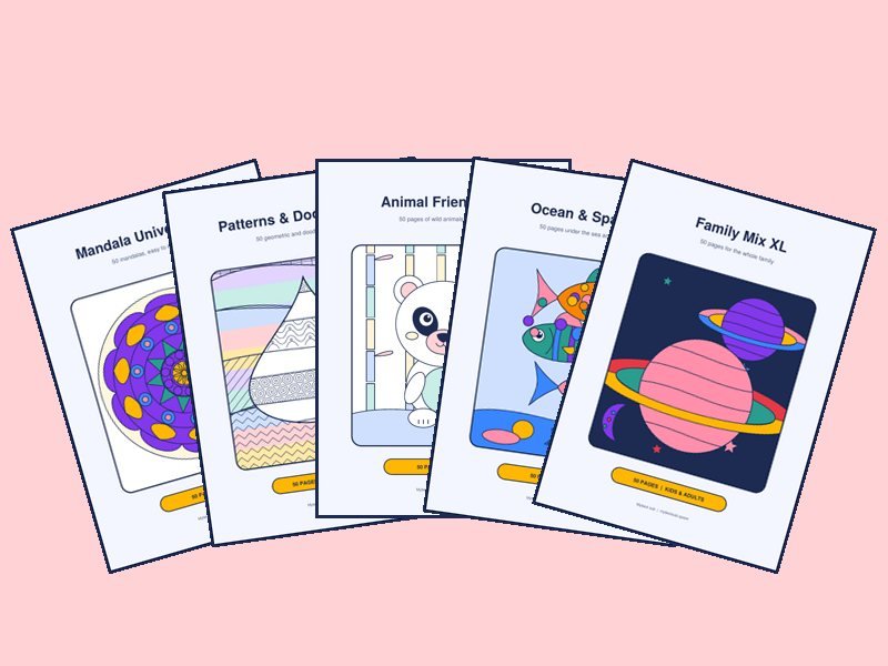 Pack of 6 XL printable coloring books